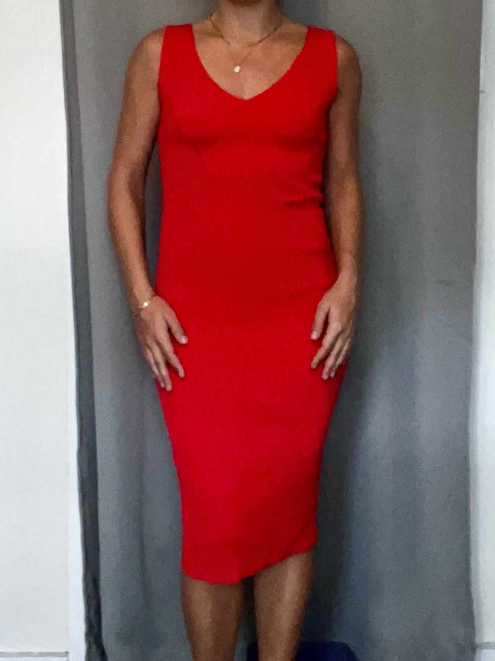 MICHAEL Michael Kors Sleeveless Red Ribbed Midi Dress